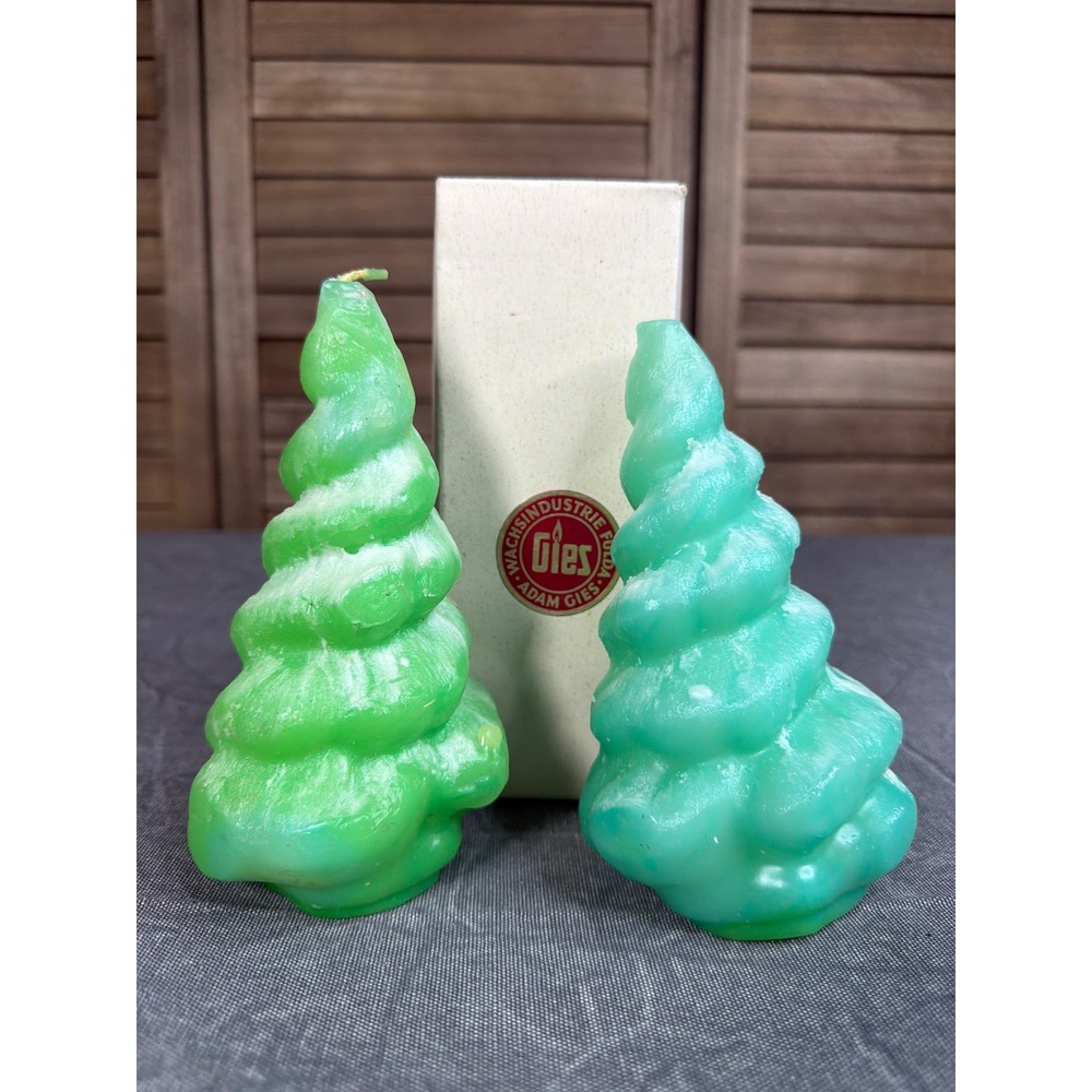 Gies Tree Candles Set of 2 Green Spiral Swirl West Germany Vintage NEW